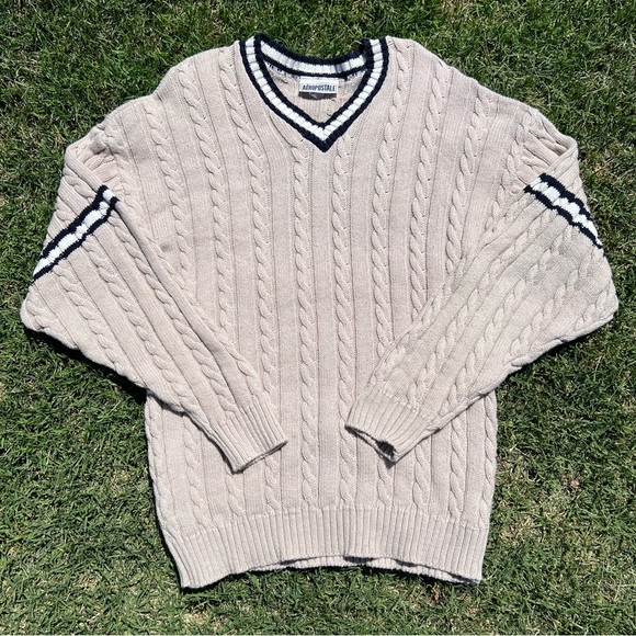 Aeropostale Other - Mens small vintage y2k Aeropostale cable v-neck sweater pullover cream stripe